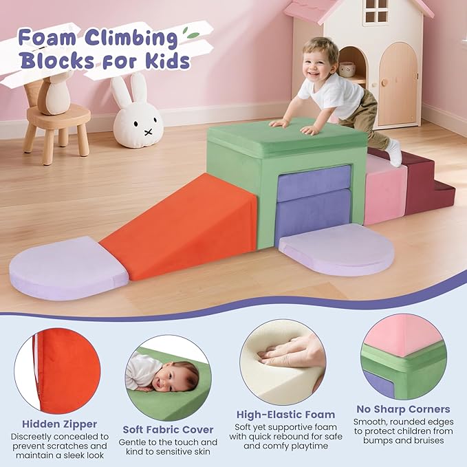 Lischwert Foam Climbing Blocks for Toddlers 1-3, Soft Play Set with Crawling Exploration Toys, Indoor Outdoor Infant Safe Blocks for Baby Gym Toddler Playground