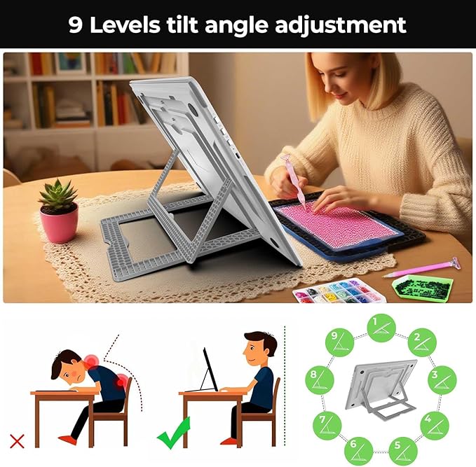Zocelight Rechargeable A4 Light Pad with Built-in Stand,Super Bright Magnetic Light Box For Tracing,Wireless Diamond Art Light Board with Side Buttons,Light Table for Diamond Painting,Sketching(White)
