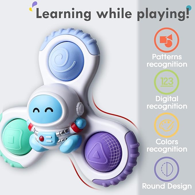 ALASOU 3PCS Pop Suction Cup Spinner Toys for 1 Year Old Boy Girl|Novelty Spinning Tops Toddler Toys Age 1-2|Sensory Baby Bath Toy for Toddlers 1-3|12 18 Months Boy Birthday Gift for Infant