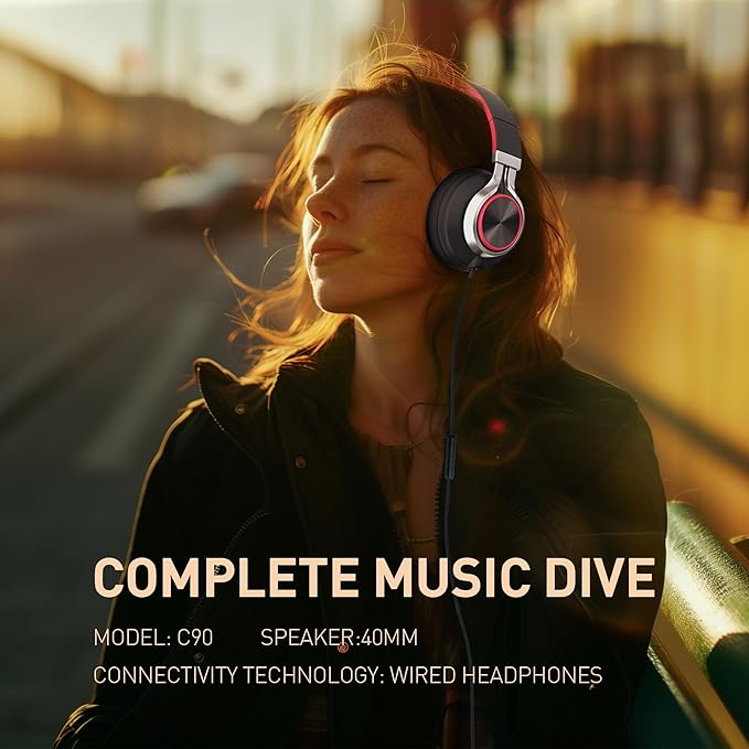 AILIHEN Wired Headphones with Microphone, Over-Ear Foldable Corded Head Phones with Volume Control 3.5mm Jack for Teens Adult Smartphones Chromebook (Red)