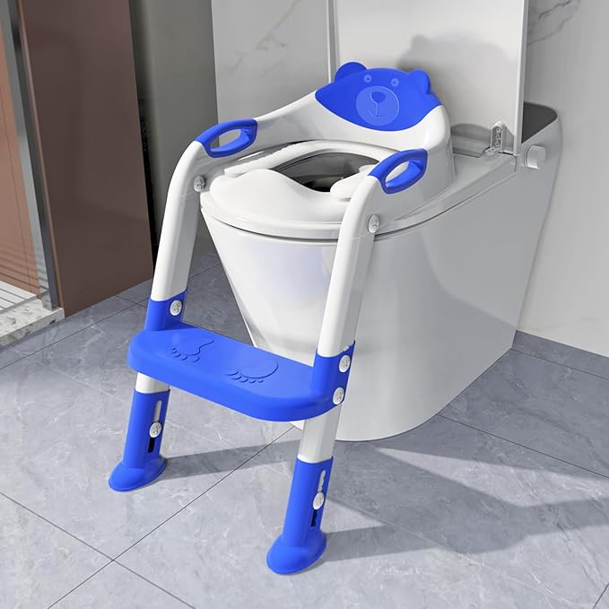 Potty Training Seat with Step Stool Ladder, SKYROKU Potty Training Toilet for Kids Boys Girls Toddlers - Comfortable Safe Potty Seat with Anti-Slip Pads Ladder Navy Blue