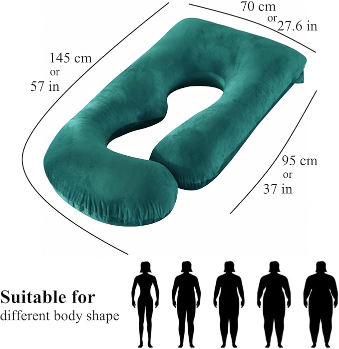 Pregnancy Pillow, Full Body Maternity Pillow 57 inch, with Removable Washable Cover - Sleep Support for Legs, Back, Neck, Shoulder, HIPS, Belly, Velvet Cover (Dark Green)