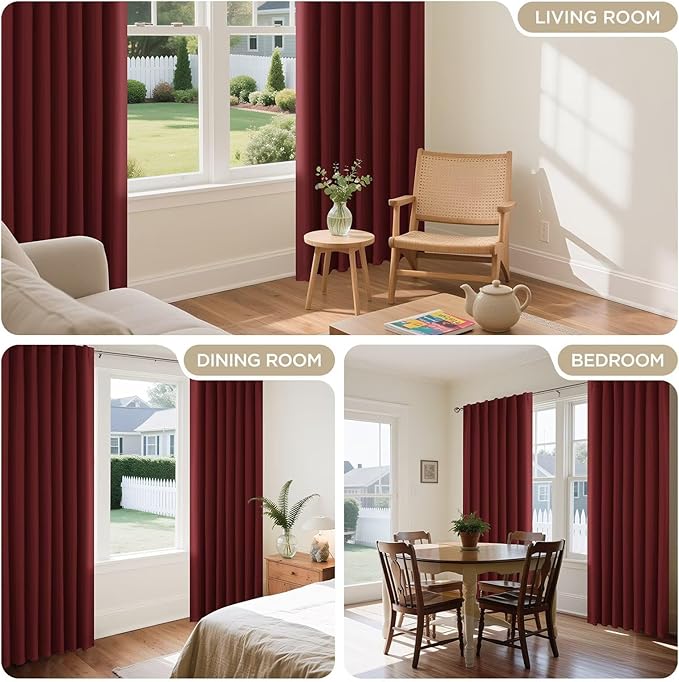 Joydeco Blackout Curtains 84 Inch Long for Bedroom, Thermal Insulated Black Out Curtains 2 Panels Set, Room Darkening Drapes for Living Room Window (W52 x L84 Inch, Burgundy Red)