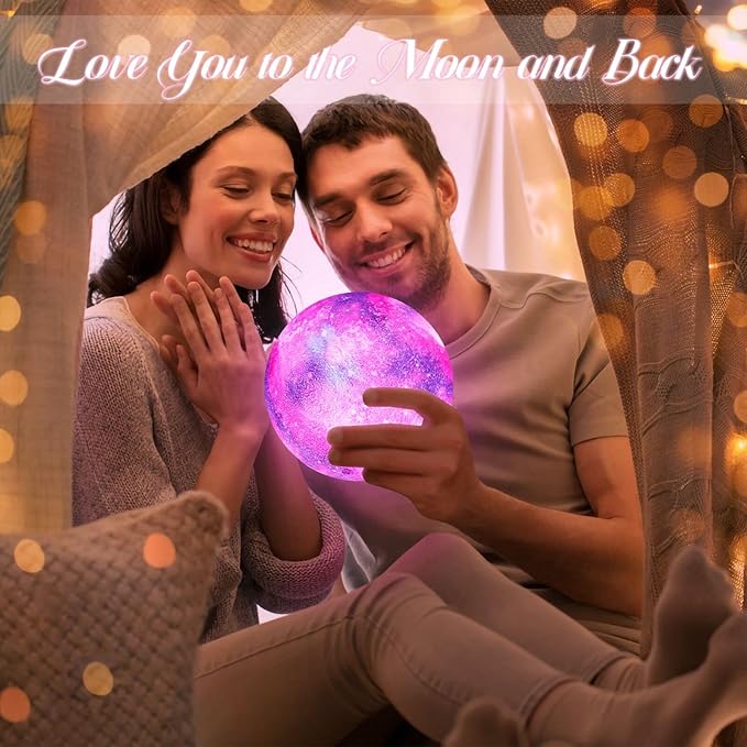 BRIGHTWORLD 7.1inch Galaxy Lamp 16 Colors Moon Lamp 3D Printing, Remote & Touch Control USB Rechargeable, Birthday Gifts for Women Room Decor Aesthetic（Black Hand Base）
