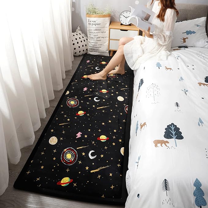 Loartee Coral Velvet Area Rug - 1" Thick Memory Foam Baby Play Mat, Washable Toddler Carpet, Home Decor for Living Room, Nursery, Kids Bedroom, Astral Black, 4'11"x6'7"