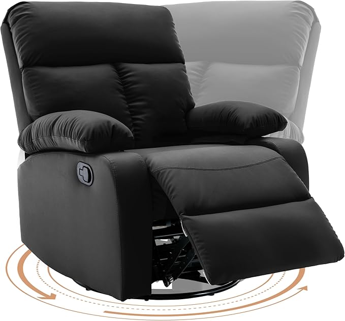 Swivel Rocker Recliner, Rocking Recliners Chair for Small Spaces, Small Rocker Recliner Chair, Nursery Rocking Chairs for Living Room, RV, Nursery, Black