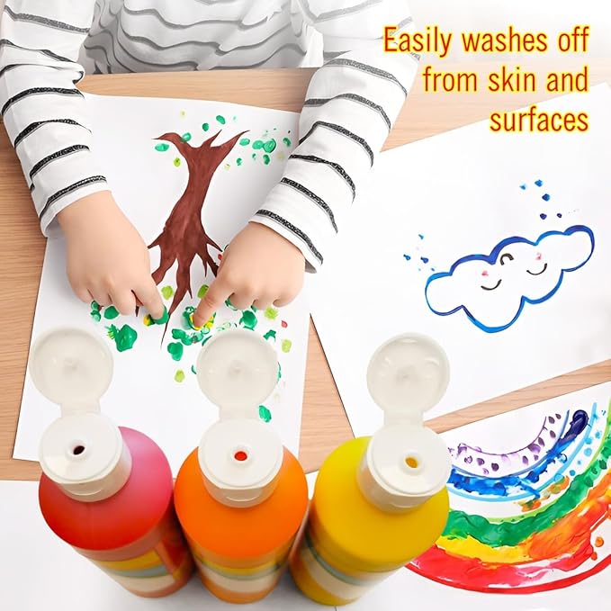Washable Paint Set for Kids 6 Colors, Non Toxic Kids Painting Set, Tempera Bulk Paint 8 oz, Classroom Paints for Toddlers Art, craft, Home Finger Paints projects
