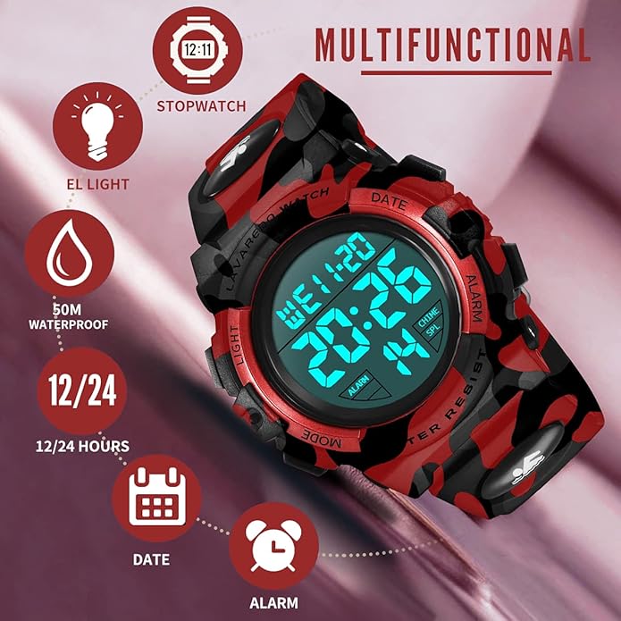 Kids Watch,Boys Watch for 3-15 Year Old Boys,Digital Sport Outdoor Multifunctional Chronograph LED 50 M Waterproof Alarm Calendar Analog Watch for Children with Silicone Band,Kids Gift