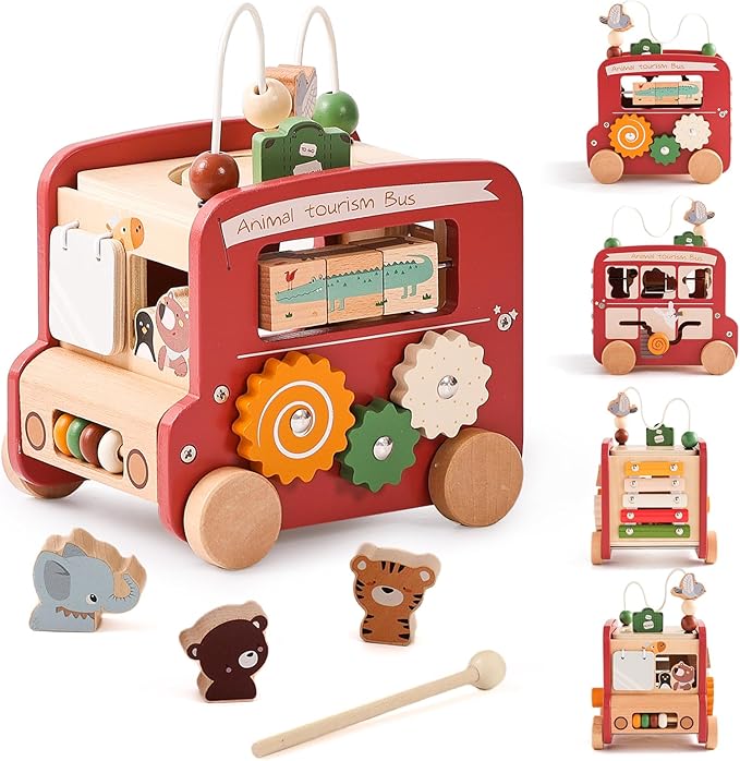 EERKEOD Wooden Activity Cubes for Toddlers Montessori Toys for Boys Girls Educational Learning Toys for Kids Wooden Toys for First Birthday Gift