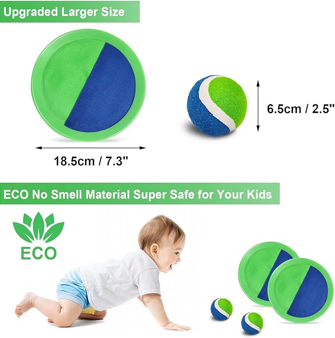 Jalunth Ball Catch Set Game Paddle - Beach Toys Back Yard Pool Outdoor Games Backyard Camping Throw Catch Toss Age 3 4 5 6 7 8 9 10 11 12 Years Old Boys Girls Kids Adults Family Outside Easter Gifts