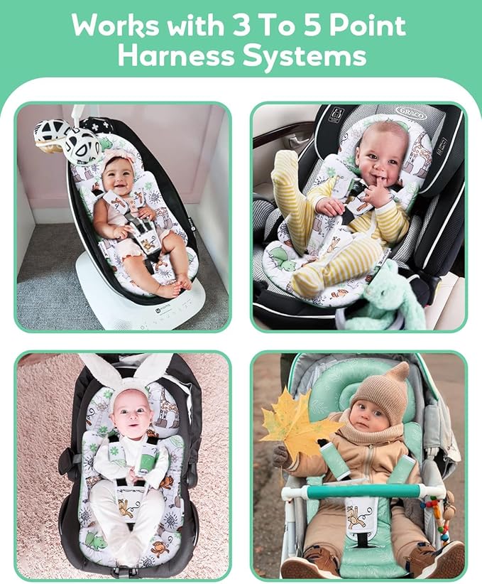 Infant Car Seat Insert, Enlarged Head Support for Baby Carseat, Reversible Newborn Insert with 3 Strap Covers, 2-in-1 Baby Car Seat Cushion for Stroller, Swing, Bouncer, Rocker - Blue Giraffe