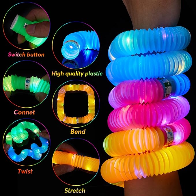 48 PCS Glow in The Dark Party Supplies, Light Up LED Pop Tubes, Glow Sticks Sensory Toys Birthday Party Favors for Kids, Light Up Toys Goodie Bag Stuffers Gifts Prize