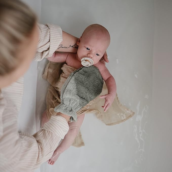 mushie Baby Bath Mitt | Organic Cotton | Pack of 2 (Blush)