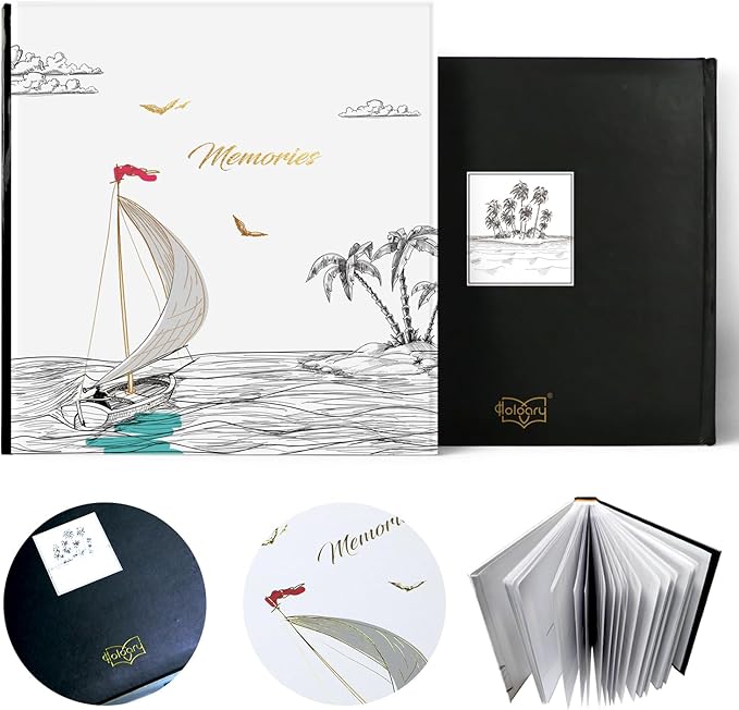 Holoary Photo Album 4x6 200 Photos Two Pictures Per Page, Memo Writing Area for Each Pocket, 200 Pockets 4”x6”, Printed Book Cover Travel Design Natural Beach Vacation Honeymoon Memories