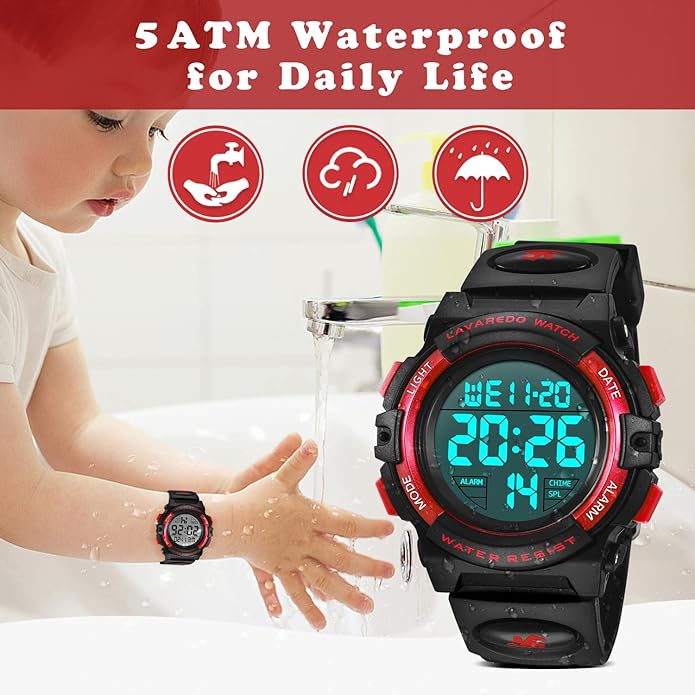 Kids Watch,Boys Watch for 3-15 Year Old Boys,Digital Sport Outdoor Multifunctional Chronograph LED 50 M Waterproof Alarm Calendar Analog Watch for Children with Silicone Band,Kids Gift