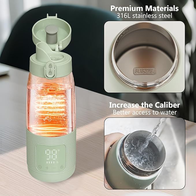Portable Bottle Warmer for Travel - Super Fast Charging & 5-Min Heating for Breast Milk, Formula & Water, 17oz Large Capacity, Baby Flask for Vehicle Car Airplane Journey (500ML)
