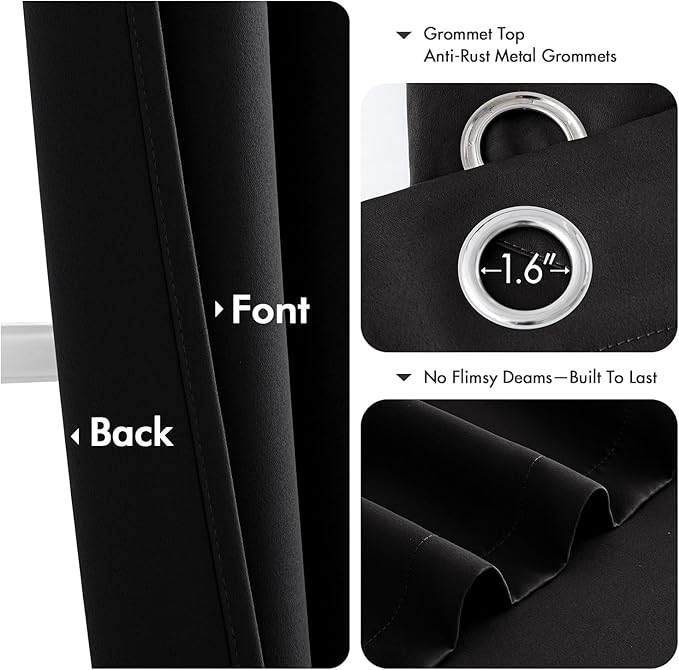 MIULEE Black Blackout Curtains for Bedroom Living Room 96 Inches Long 2 Panels, Thermal Insulated Room Darkening Drapes Solid Grommet Top Noise Reduction Light Blocking Halloween Window Treatments