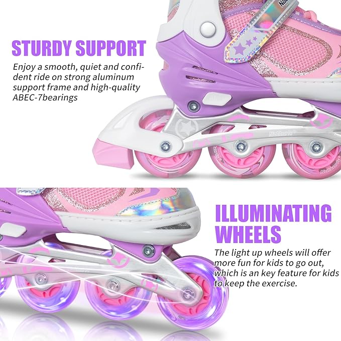 Nattork Blade Roller Skates for Boys with Light Up Wheel, Outdoor & Indoor Illuminating Black Inline Skates for Boys Little Kids Toddler Ages 5-8 4 5 6, Beginners