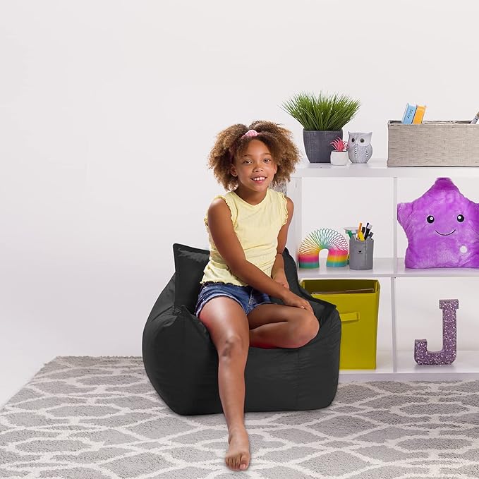 Posh Creations Bean Bag Chair Structured Comfy Seat Use for Gaming, Reading and Watching TV, Newport, Black
