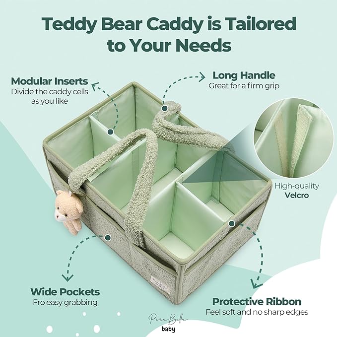PeraBella Diaper Caddy Organizer for Changing Table, Storage Basket for Wipes, Gift for Baby Shower, Car Organizer, Nursery Organizer, Portable Storage