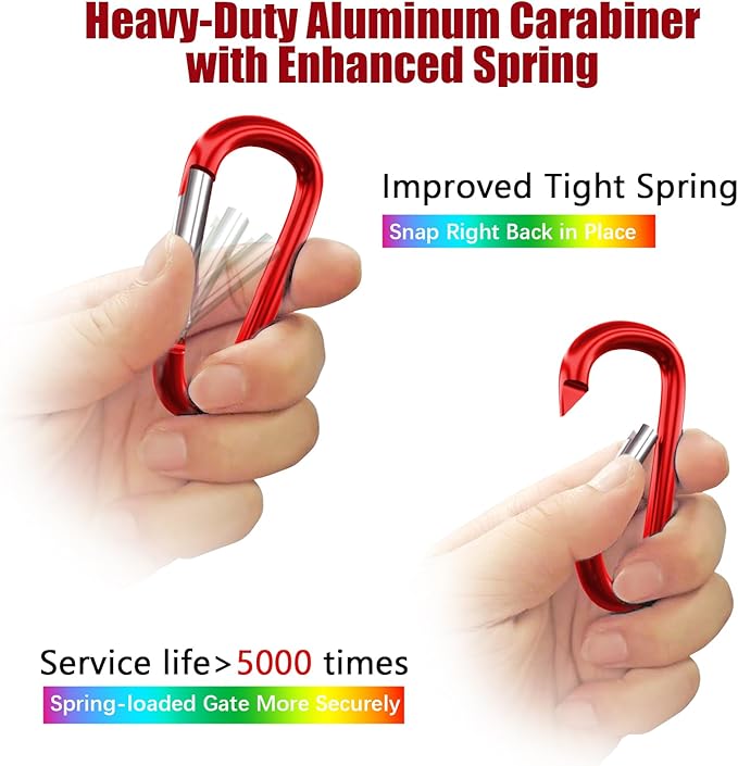 sprookber 4" & 5" Extra Large Aluminum Carabiner D Ring, Caribeener Clips, Spring Snap Hook for Keychain Clip, Set of 4