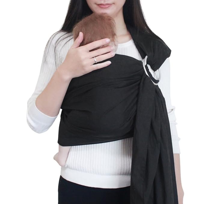 Ring Sling Baby Carrier, Soft Cotton Baby Sling Carrier Newborn to Toddler, Baby Wrap Carrier for Plus Size Parents, Perfect Shower Gift, Black