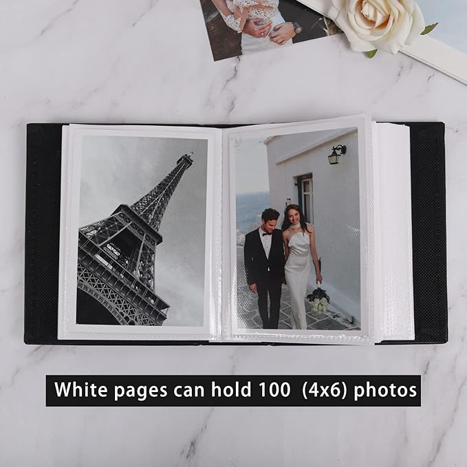 RECUTMS Photo Album 4x6 100 Pages Photos Leather Cover Picture Book with Personalized Front Window for Wedding Family Children Graduation Anniversary Vacation (Black blue)