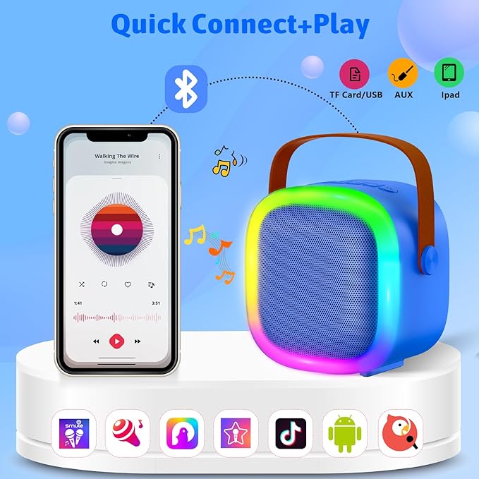 Karaoke Machine for Kids Adults, Portable Bluetooth Speaker with Wireless Microphones and LED Lights, Kids Toys Birthday for Girls and Boys Ages 4,5,6,7,8,9,10,11,12+ Years, Home Party