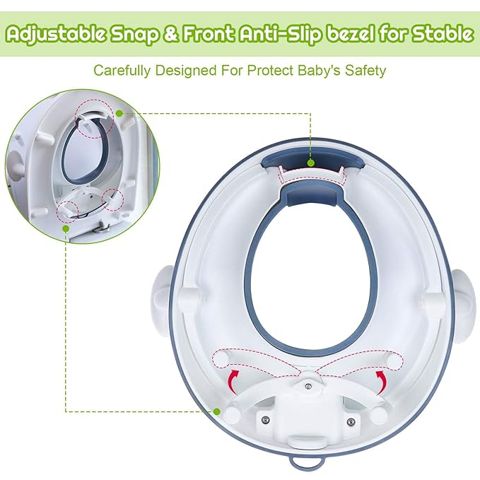 ANGELBLISS Baby Potty Training Toilet Seat with Soft Cushion Handles, Haute Collection, Double Anti-Slip Design and Splash Guard for Boys and Girls (Blue)