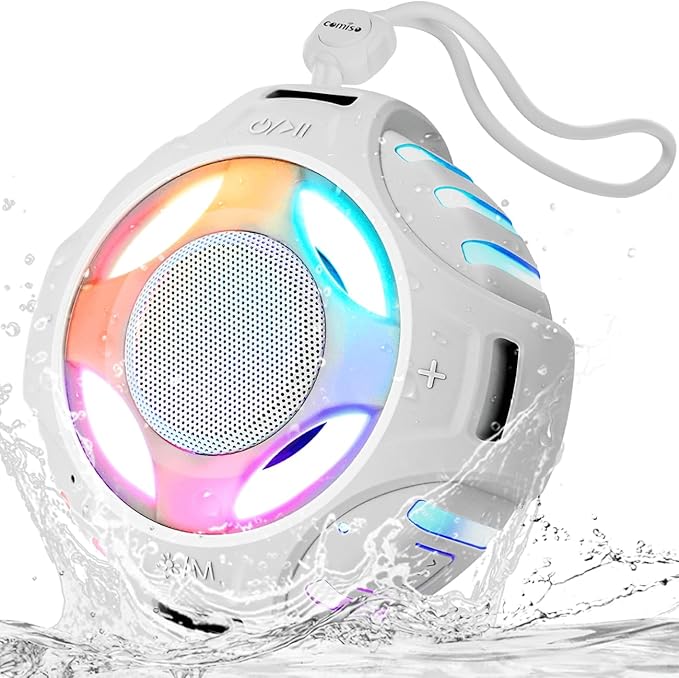 comiso Shower Bluetooth Speaker, IPX7 Waterproof Speaker with Multiple Light, Floating, Wireless Speakers with Punchy Bass and Loud HD Sound 2000mAh for Travel Beach Shower, Gift for Men, Women