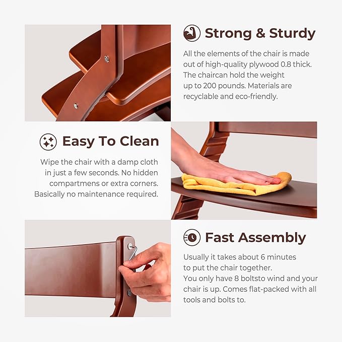 FORNEL Adjustable High Chair in Dark Walnut Finish | The Forever Chair That Grows from Toddler to Adult | Premium Solid Wood Construction