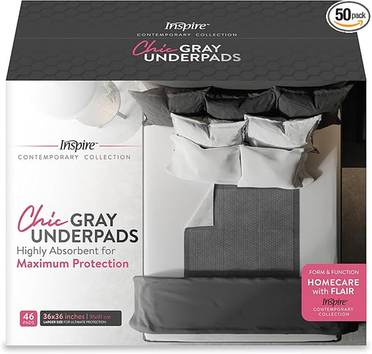 Inspire XL 36 x 36 Ultra Underpads Incontinence Bed Pads | Contemporary Modern Design | Hospital Bed Pads Disposable Adult Extra Large Chux Pads | Chucks Pads Disposable Adult | Medical Bed Linens.