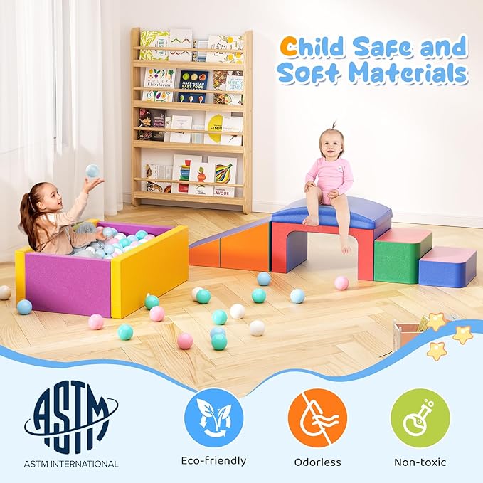 Lischwert Foam Climbing Blocks for Toddlers, Soft Play Ball Pit, Baby Climbing Blocks Soft Play Climbing for Toddlers with Foldable Block and Tunnel Indoor Climbing Toys for Toddler 1-3