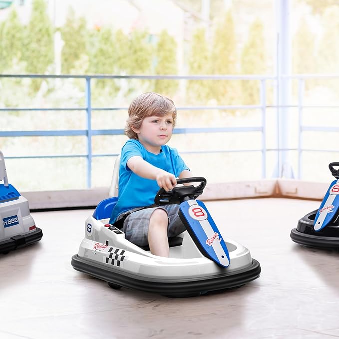 Aosom Toddler Bumper Car, 360° Rotation 6V Kids Electric Ride on Bumper Car with EVA Bumper Edges, Twins Motor, Songs, Horn, LED Lights, Safety Belt for 18-48 Months, White