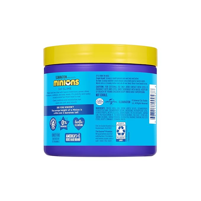 Suave Kids Minions Coco-Craze Slime 3-In-1 Shampoo, Conditioner, and Body Wash, For Tear-Free and Gentle Cleansing, 13.5 oz, 4 Pack