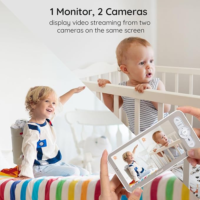 ieGeek 2K Split-Screen Baby Monitor, 5" Audio Baby Monitor with 2 Cameras, WiFi Smartphone Video Dual Camera, Night Vision, Motion & Cry Detection, Two Way Talk Temper &Humidity Sensor