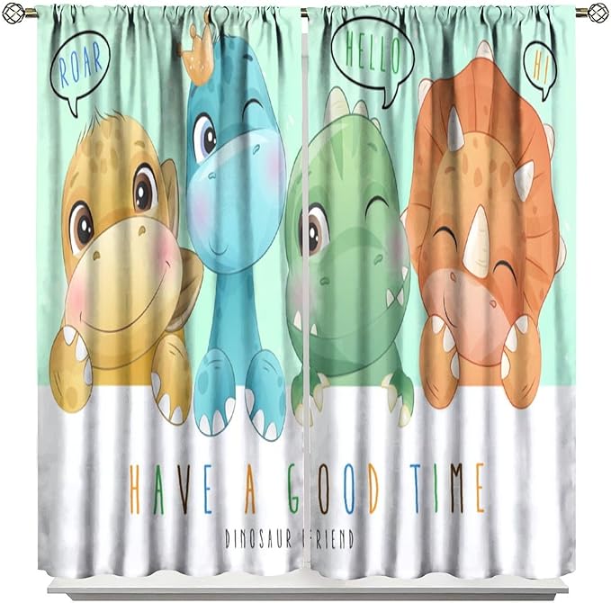 Kids Dinosaur Curtains for Boys Girls Bedroom Decor Cartoon Dino Colorful Cute Funny Animal Printed Blackout Rod Pocket Window Drapes for Baby Nursery Playroom Living Room W21xL63in 2 Panels