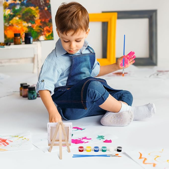 ESRICH 5 Set Mini Acrylic Paint Set,Minis Canvas Painting Kit,St. Patrick's Party Gifts,4 * 4in Canvas with Easel,Acrylic Paints,Brush,Palette,Mini Easel with Canvas for Kids Adults Painting Party