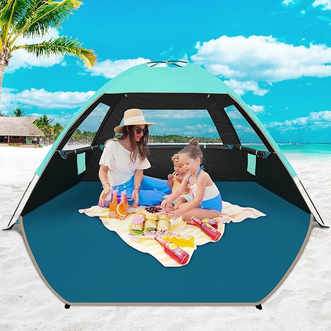 COMMOUDS Beach Tent Sun Shade for 3/4-5/6-7/8-10 Person, UPF 50+ Beach Sun Shelter Canopy Tent, Lightweight, Easy Set Up and Carry