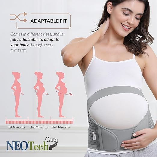 NeoTech Care Pregnancy Support Maternity Belt, Waist/Back/Abdomen Band, Belly Brace (Size M, Grey Color)