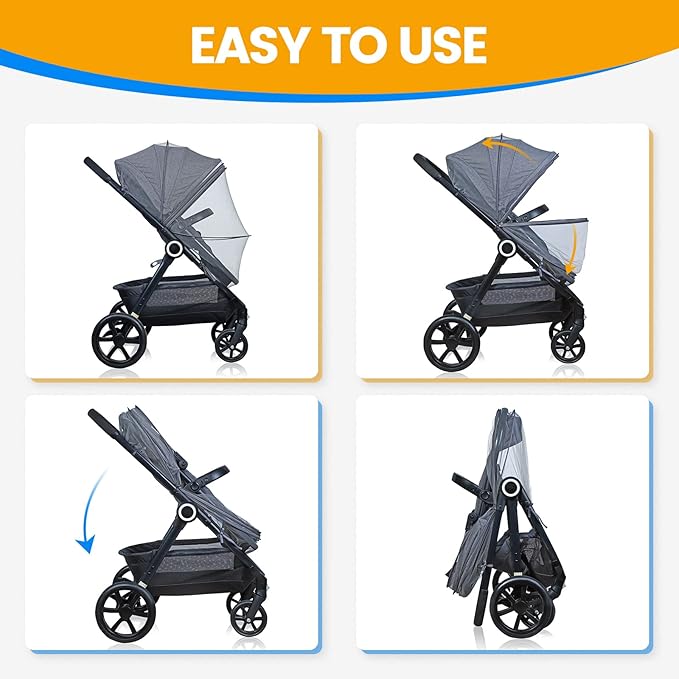 Orzbow Universal Mosquito Net for Stroller, Baby Bug Net with Two-Way Zippers & Storage Bag, Breathable & Foldable Mosquito Nets for Strollers, Car Seat, Bassinet, Cradle, Portable Mini Crib, Grey