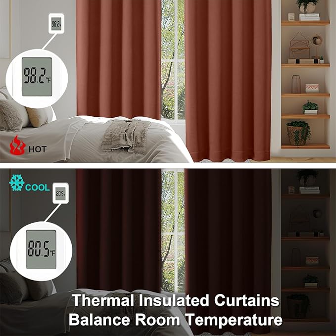 Simplebrand Ava Terracotta Short 36 Inches Blackout Curtain 2 Panels Set, Half Window Rod Pocket Privacy Curtain Tiers for Kitchen, Curtains Blackout for Bathroom Shades, W40 x L36 Inch, Terracotta