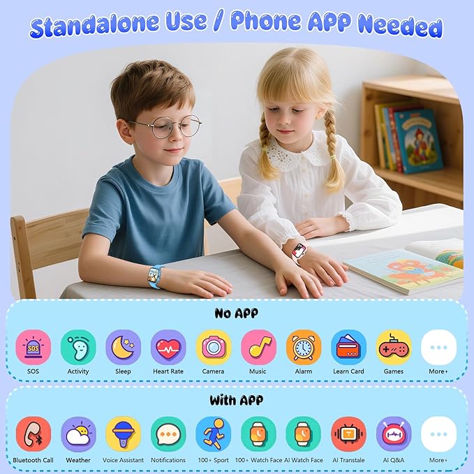 Smart Watch for Kids, 1.85" Fitness Tracker Pedometer Watch, Health, Sleep Monitor, Puzzle Games, Alarm Clock, Camera, Music Player, Torchlight, Activity, Gift Toys for 4 - 13 Years Old Boys and Girls