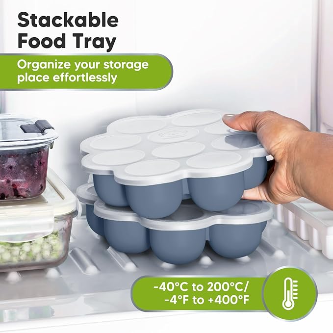 KeaBabies Silicone Food Freezer Trays with Lid, 2oz x 10 Pods Baby Food Storage Containers, Easy Puree Meal Prep, Breast Milk Silicone Freezer Molds, Dishwasher, Microwave Safe, BPA-Free (Slate)