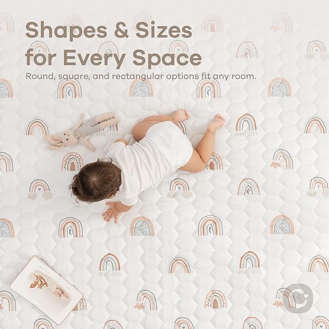 Comfy Cubs Round Kids Play Mat - Medium 48 inches Soft Quilted Baby Floor Mat with Non-Slip Bottom - Plush Design for Toddlers' Playtime and Relaxation - Comfortable and Durable - Rainbow