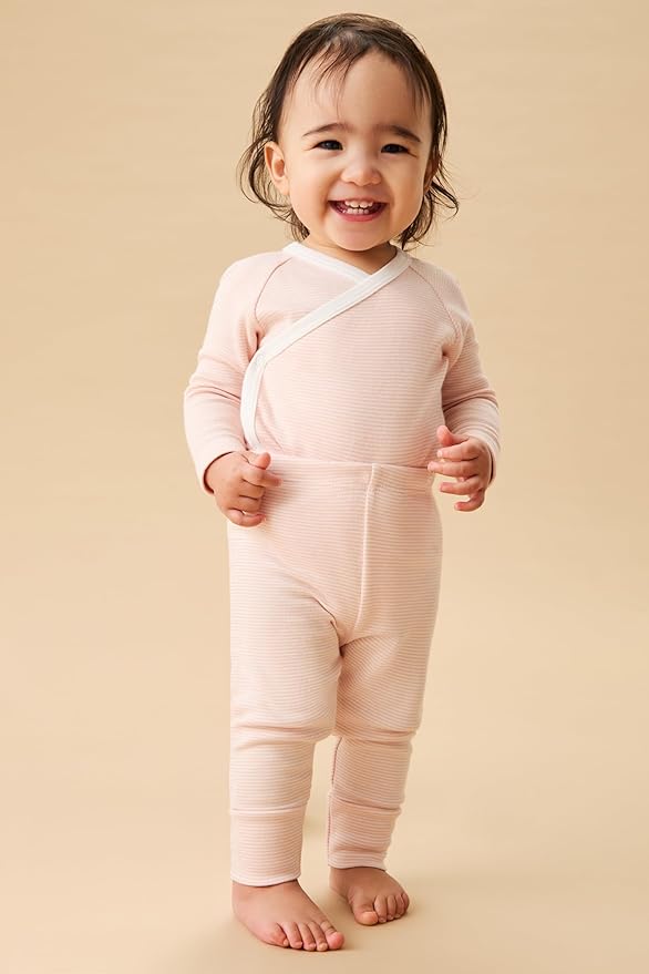 MORI Luxurious Baby Leggings in Blue Stripe, Elastic Waist, Organic, 0-3 Months