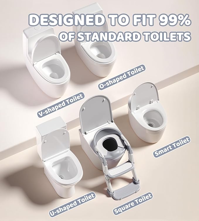 2-in-1 Toddler Potty Training Toilet Seat with Step Stool Ladder – Adjustable Height Potty Chair Urinal for Baby Boys Girls Age 1-3, Foldable Training Potty with Splash Guard & Anti-Slip Feet, Purple