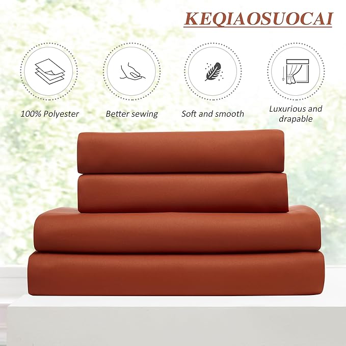 KEQIAOSUOCAI Burnt Orange Blackout Pleated Curtains Short 2 Panels Set 45 Inch Length for Small Windows, Pinch Pleat with Hooks, Boho Muted Ochre Orange Curtain for Bedroom W40 x L45