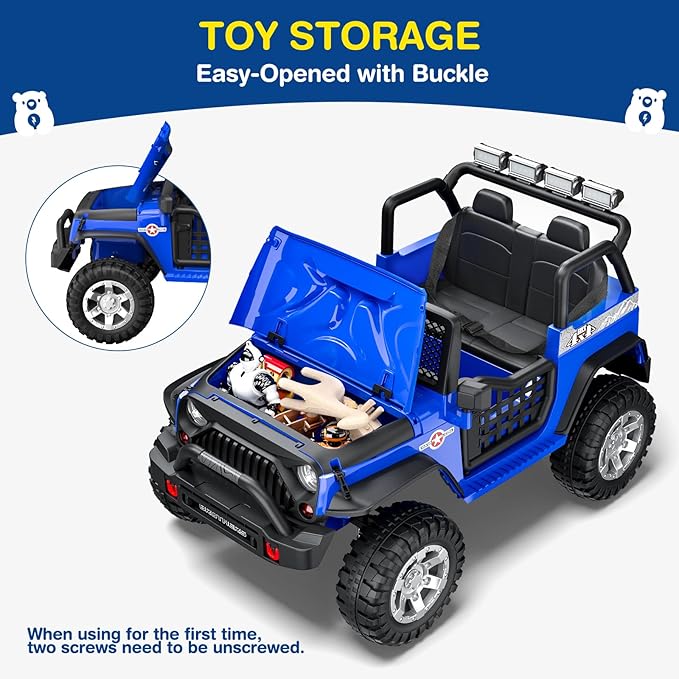L8 2 Seater Ride On Car, 12V Kids Electric Car w/Remote Control, 4-Wheel Suspension, Bluetooth Speaker, Multi Music Modes, 3 Speeds, LED Lights, Xmas & Birthday Gift Ideas for Kids Ages 3+