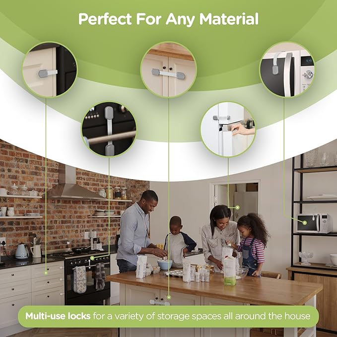 Baby Proofing Child Safety Locks (8 Pack) by Skyla Homes - The Safest, Quickest and Easiest 3M Adhesive Cabinet Latches, No Screws & Magnets, Multi-Purpose for Furniture, Kitchen, Ovens, Toilet Seats
